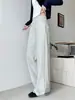 Pantalones de chándal para mujer estilo americano con cintura acanalada, nuevos para primavera y otoño, adelgazantes, de cintura alta, holgados, rectos, para mujer petite, de pierna ancha estrecha