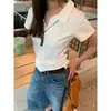 Camiseta tipo polo de manga corta estilo americano Yuyi para mujer, top corto de verano ajustado a la cintura con hombro normal y cuello camisero 70031