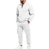 Conjunto de sudadera con capucha tipo canguro con cremallera y pantalones de otoño e invierno para hombre, pesado, con forro polar, cuello alto, estilo ropa de trabajo, corte holgado, transfronterizo europeo y americano