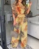 Roupas Femininas Europeias e Americanas Amazon Aliexpress Site Independente Estilo Elegante Conjunto de Calça Estampada Duas Peças Manga Curta para Mulheres Leve