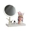 Conjunto fofo e divertido de balde de armazenamento com olhos fechados e espelho de maquiagem para armazenamento de mesa de dormitório estudantil, penteadeira