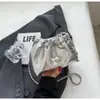 Mini Bolsa Feminina com Cordão de Corrente, Bolsa Transversal Compacta e Leve de PU Prata, Design de Nicho Feminino, Bolsa Feminina de Luxo