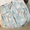 Pijamas nuevos de otoño e invierno para mujer, de algodón con nubes, pantalones de manga larga, bonitos y dulces, con solapa estampada, sueltos, de talla grande, ropa para el hogar