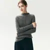 Nueva colección de otoño e invierno: suéter de cachemir para mujer con media cremallera, cuello alto, tejido de punto acanalado vertical, capa base de corte ajustado y cuello semi-alto