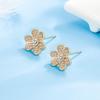 Pendientes de botón de circonita con diseño de flores de estilo coreano, elegantes pendientes de botón de hierba de tres pétalos de oro rosa para mujer, joyería