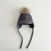 Gorro de Invierno Yipan Estilo INS con Pompón de Piel de Mapache, Gorra con Pico de Pato para Niñas, Gorro de Punto Cálido, Gorro para Bebé con Protección para los Oídos