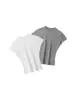 HeyHenry Sencilla Camiseta de Hombro Ajustada Adelgazante Cintura Ceñida Verano Nuevo Elegante Color Sólido Manga Corta Cuello Redondo Top