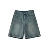 Shorts de mezclilla retro americanos para mujer 2025 verano delgados de cintura alta sueltos adelgazantes rectos de pierna ancha de largo medio