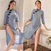 Ropa interior sexy para mujer, bragas extremadamente tentadoras, banda para el vientre antigua, estilo República de China, pijama cheongsam, libre de pasión, transparente