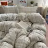 Conjunto de cuatro piezas de grado A, todo algodón, con botones, cuadros sencillos, diseño minimalista a rayas, algodón puro engrosado, conjunto de tres piezas para dormitorios