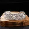 Venta al por mayor de fábrica joyería de plata de ley S925 personalizada pulsera de platino eléctrico con patrón de tangcao simple retro plata tailandesa pulsera abierta