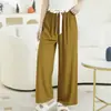 Pantalones anchos de algodón y seda, pantalones de algodón artificial, pantalones antimosquitos de verano, pantalones de casa de cintura alta para mujer de primavera y otoño, nuevos pantalones de algodón y seda