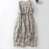 Vestido de verano nuevo con estampado de estilo japonés y coreano, cuello en V de ramio, falda de longitud media y vuelo grande para vacaciones.