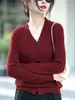 Cárdigan de punto de lana fina transfronterizo con cuello en V para mujer, nuevo estilo primavera y otoño, corte holgado, adelgazante, cálido, suéter de capa base