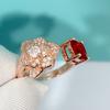 Aretes Anillo Flor de Rosa Chapados en Oro Rosa Creativo Transmisión en Vivo Más Vendido Set de Anillos Aretes de Rosa Amor