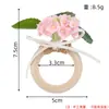 Porta-Guardanapo Fresco Estilo Floresta com Laço, Botões de Flores Artificiais e Flores, Suporte de Guardanapo de Madeira para Decoração de Mesa de Casamento