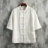 Camisa de Lino Transpirable Ligera Estilo Chino Cuello Mao Manga Corta para Hombre Nuevo Abrigo Tang Chino Camisa Retro de Algodón y Lino