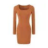 Vestido Puro Deseo Chica Picante Cuello Cuadrado Color Sólido Manga Larga Mujer 2026 Otoño Nuevo Ajustado Capa Interior Base Ceñido a la Cadera Falda Corta