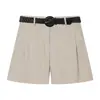 Traje Corto de Lino de Estilo Europeo y Americano para Verano 2026 + Cinturón a Juego Conjunto de Shorts Casuales