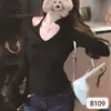 Suéter de Punto con Cuello Halter Retorcido en V Estilo Puro Deseo para Mujer, Ropa Interior Ajustada para Otoño e Invierno que Ceñe la Cintura con Sentido del Diseño, Top de Manga Larga de Color Sólido