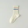 Calcetines Rayados para Mujer, Calcetines de Algodón de Media Pantorrilla para Primavera y Otoño, Calcetines Largos Absorbentes de Sudor, Calcetines Deportivos Blancos para Estudiantes, Calcetines Largos para Mujer