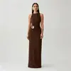 Vestido largo blanco sin mangas de estilo europeo y americano para mujer, de cintura alta, corte ajustado, con diseño circular simple en la cintura, al por mayor