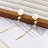 Pendientes de Camelia Suaves y Elegantes con un Ambiente de Hada, Pendientes Largos de Borla de Moda de Alta Gama, Pendientes Exquisitos de Perlas de Lujo Ligero