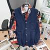 Colete Cardigan Americano de Veludo Cotelê Estilo Japonês Vintage para Homens, Colete Suéter Tendência Gola V para Primavera e Outono, Moderno e Estiloso