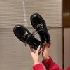 Nuevos Zapatos Pequeños de Cuero con Suela Gruesa para Otoño e Invierno 2024 para Mujer, Puntera Redonda, Mocasines de Estilo Británico, Zapatos Mary Jane con Cordones Aumentados
