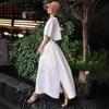 Vestido holgado de talla grande para mujer, cintura alta elástica, falda adelgazante, capa sin espalda, temperamento, estilo universitario, vestido por encima de la rodilla
