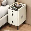 Mesa de cabeceira inteligente ultra-estreita, madeira maciça, multifuncional, pequena, simples, moderna, armário de cabeceira multifuncional com carregamento sem fio