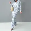 2026 outono transfronteiriço nova moda feminina europeia e americana: conjunto elegante, moderno e casual de camisa de manga comprida estampada e calça