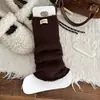 Cubrezapatos Shang Calcetines de Algodón para Mujer Otoño Invierno Espesados Cálidos de Lana Estilo Coreano Etiqueta de Tela Invierno Versátil Calcetines Altos Apilables