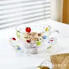 Juego de Taza y Platillo de Vidrio con Forma de Pétalo Retro Mango de Taza Taza de Punto de Perla Taza Pintada a Mano Taza para Desayuno Leche Café Cara de Alta
