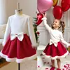 Exclusivo Transfronterizo Ins Europeo y Americano Primavera y Otoño Navidad Más Vendido Lindo Conjunto para Niñas Color Sólido Manga Larga + Falda Corta con Lazo