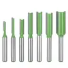 Cortador reto verde Conjunto de 7 peças 1/4 Alça 6 alças para carpintaria fresa cortador reto de dois gumes cortador de entalhe máquina de corte padaria fresagem