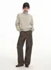 Jaqueta Boxy Retrô Outono/Inverno Patchwork Americano Lavada Desgastada Gola Alta Canelada Jaqueta com Zíper para Homens e Mulheres