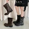 ¡Yas, chica~! Botas western de tacón grueso retro con hebilla botas cortas estilo callejero Dr. Botines Martens mujer