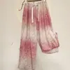 Calça de Pijama Longa de Algodão Seda Feminina Verão plus size Solta Pijama Feminino Verão Algodão Fina Calça de Perna Larga