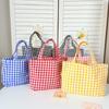 Bolsa de almoço portátil artística e fresca, padrão xadrez japonês, bolsa tote simples e estilosa para mães e estudantes, perfeita para passear.