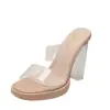 Sandalias de plataforma sexy con diseño de tacón grueso de cristal transparente, nuevo estilo de verano para discoteca, escenario, pasarela, tacones altos.