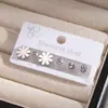 Pendientes de botón de acero inoxidable con forma de flor y corazón de circonita, estilo coreano japonés simple, pendientes de botón con combinación geométrica de corazón, conjunto ins
