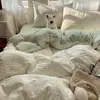 Conjunto Gris de Cuatro Piezas de Alta Calidad Estilo INS Algodón Puro Todo Algodón Funda Nórdica Juego de Sábanas Faldón de Cama Dormitorio Estudiantil Cama Individual Conjunto de Tres Piezas