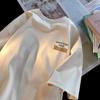 Playera Blanca de Manga Corta para Hombre Verano Marca Trendy Americana Combinable Holgada Casual Algodón Pesado Manga Media para Estudiantes