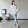 Ropa de Maternidad Verano Manga Corta Moda Estilo Coreano Cuello en V Versátil Reductor de Edad Camisa Babydoll Top de Maternidad