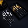 Ins estilo coreano imitação de grão de madeira Dourado faca garfo colher conjunto de cinco peças conjunto de talheres de aço inoxidável faca de bife garfo colher colher de café