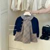 Conjunto de Falda Plisada Estilo Coreano para Niñas Qixiaoqi Otoño e Invierno, Elegante Falda a Cuadros con Forro Polar, Tendencia Universitaria Venta al por Mayor
