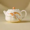 Tetera Pequeña de Cerámica con Esmalte Beige y Gato Naranja de la Suerte para Uso Doméstico, Tetera de Cerámica de Alta Gama con Filtro, Juego de Té Kung Fu