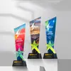 Trofeo de cristal colorido, artículo conmemorativo, grabado impresionante, medalla de premio para empleados destacados, trofeo creativo y de alta gama, impresión a color
