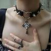 Gargantilha de couro com tachas e cruz de espinhos punk subcultura y2k millennial hot girl anel de pescoço de personalidade